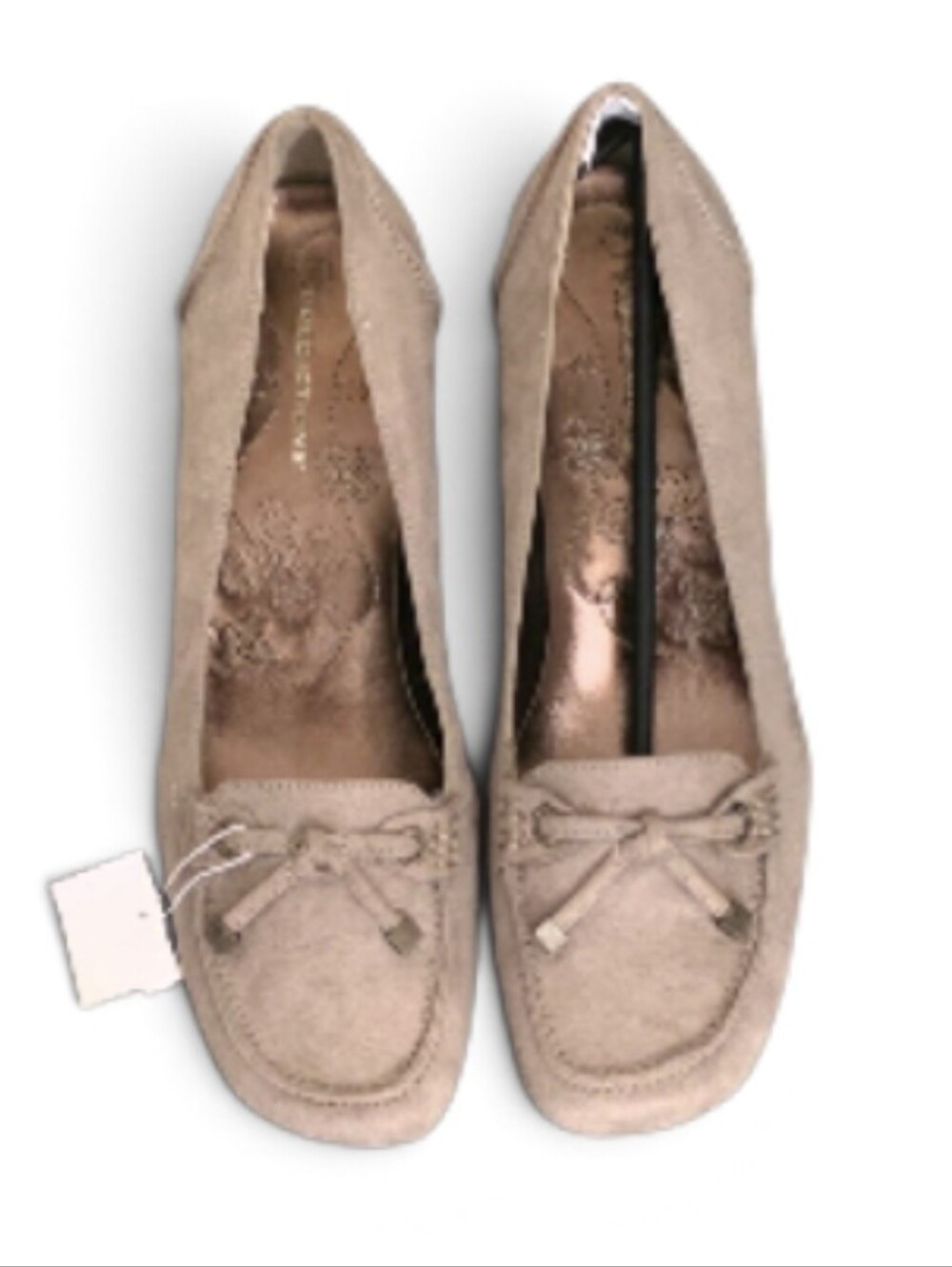 predictions tan faux suede bow Slip On flats Loafers